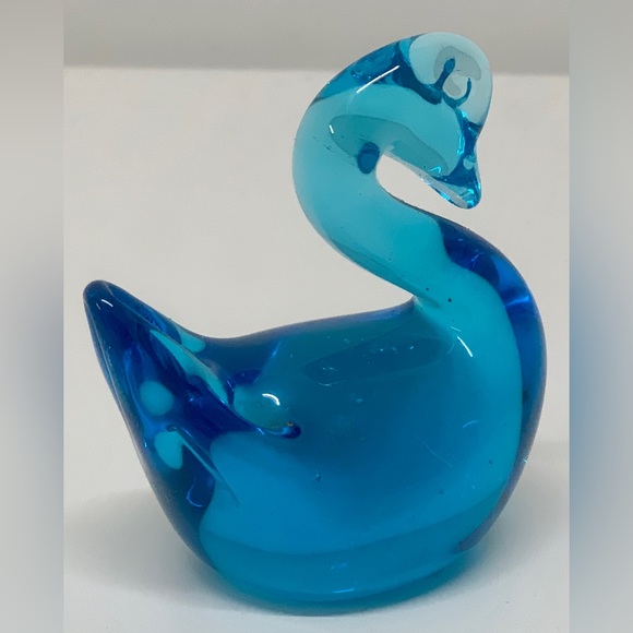 Vintage Mid Century Clear Blue Pinched Blown Glass Art Swan Murano Paperweight - Picture 6 of 14